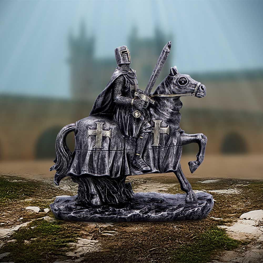 To Serve a Majestic Templar Knight Figurine on Horseback 16cm