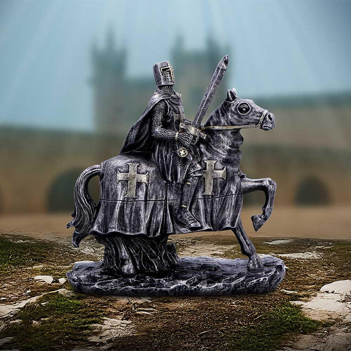 To Serve a Majestic Templar Knight Figurine on Horseback 16cm