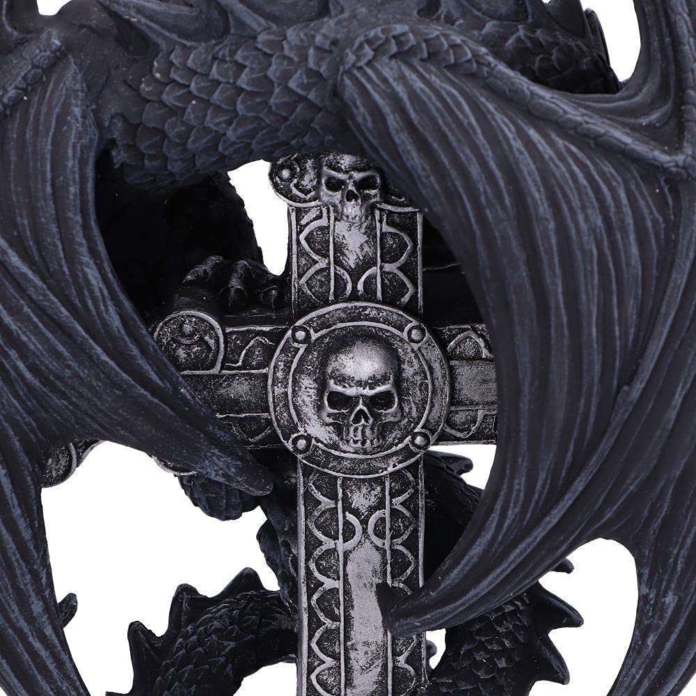 Anne Stokes Gothic Guardian Dragon Cross Candle Holder Black 26.5cm
