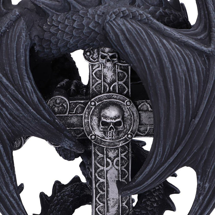 Anne Stokes Gothic Guardian Dragon Cross Candle Holder Black 26.5cm