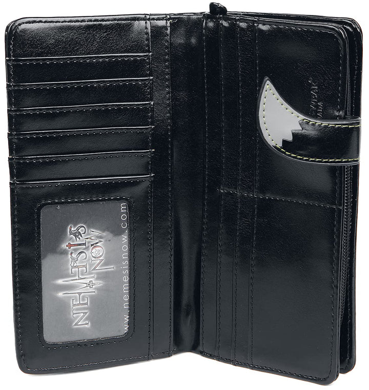 Black Lucky Cat Purse Embossed Eye Tail Wallet Large 18.5cm