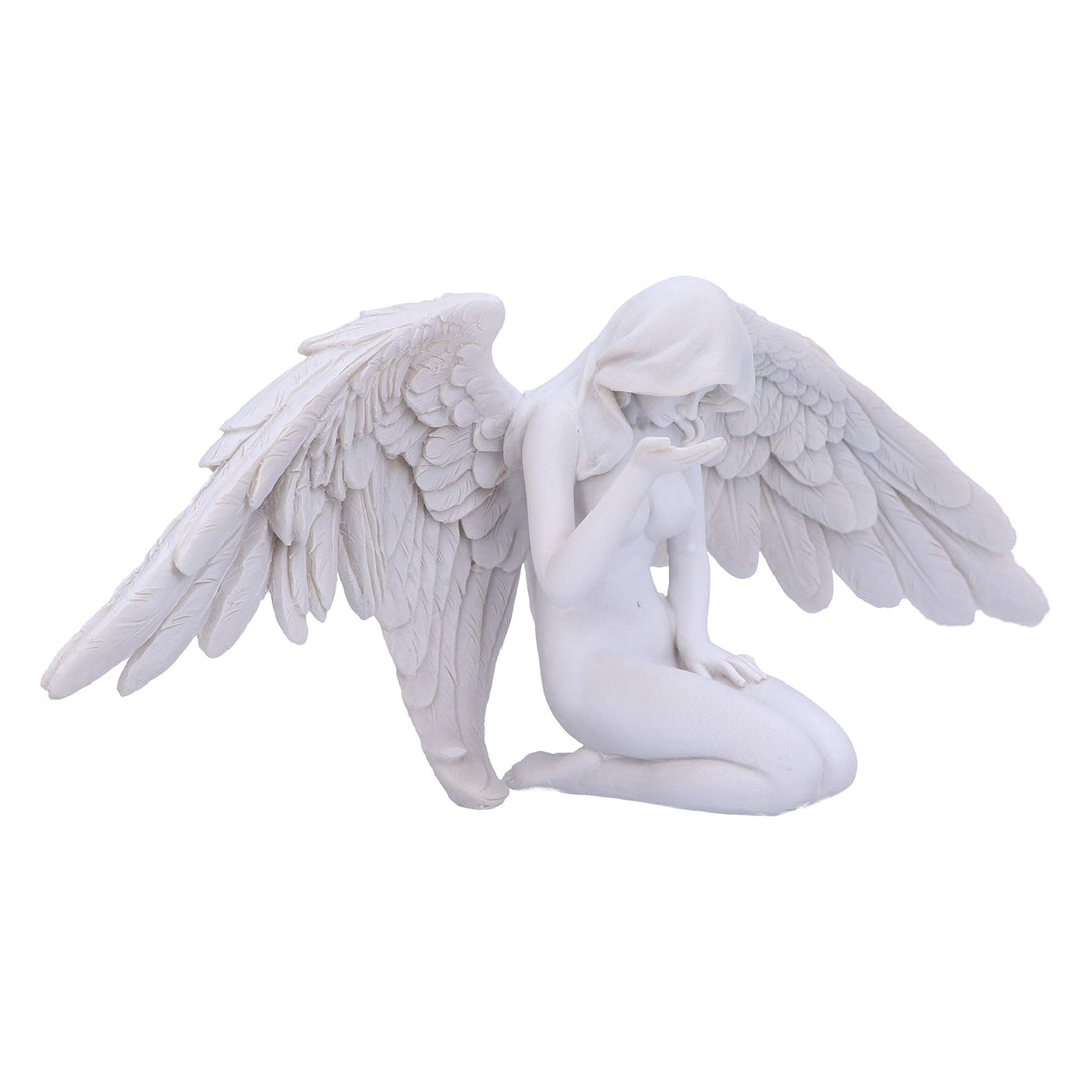 White Angels Offering Kneeling Caped Angel Figurine 38cm