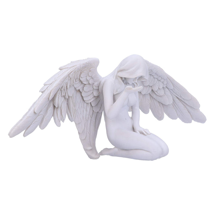 White Angels Offering Kneeling Caped Angel Figurine 38cm