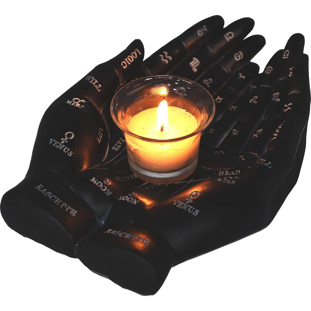 Palmists Guide Black Chiromancy Hands Candle Holder 22.3cm