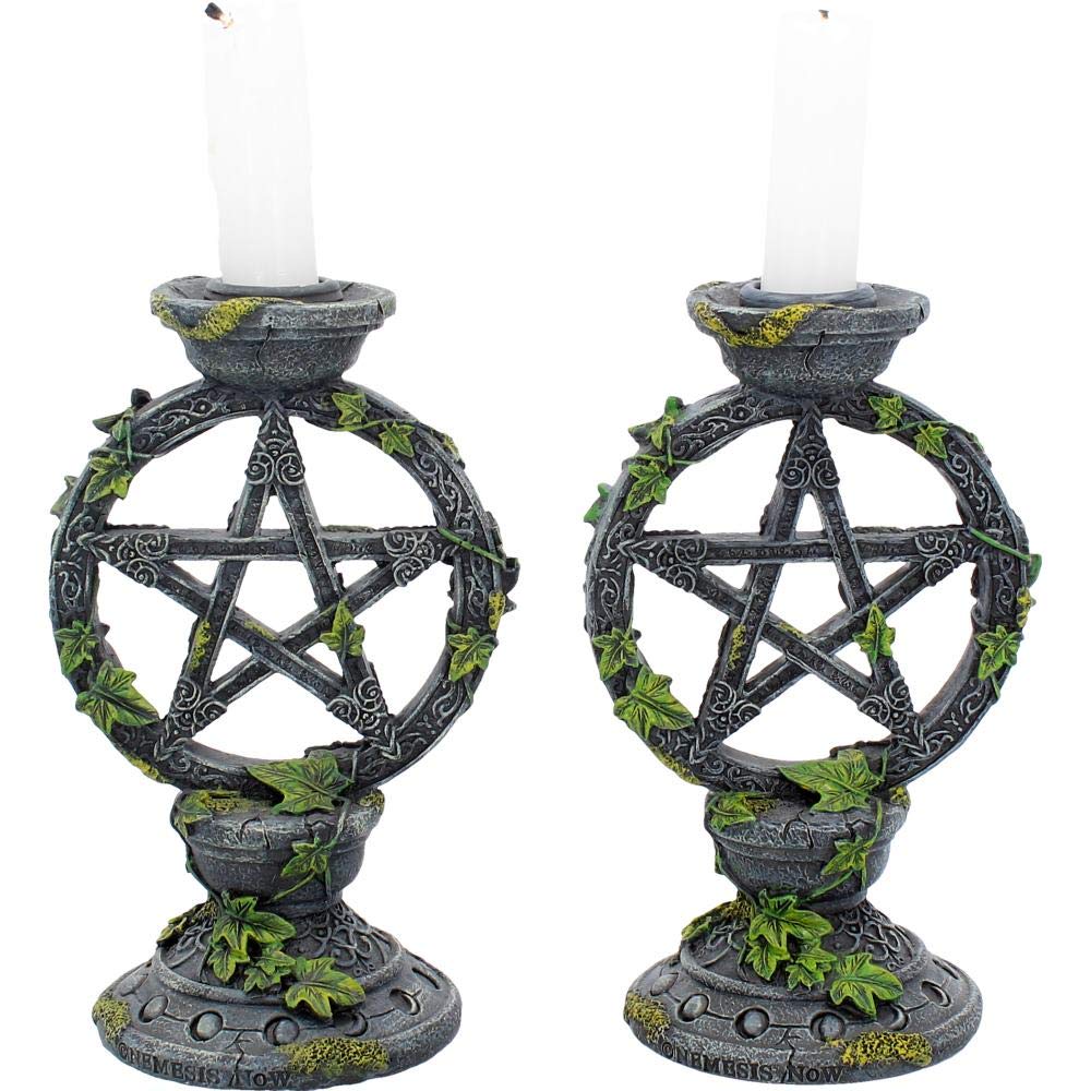 Set of 2 Wiccan Pentagram Candlesticks Witch Candle Holders 15cm