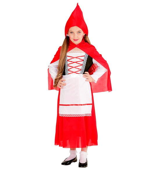 Red Capelet Dress With Underskirt, Apron, Hooded Capelet