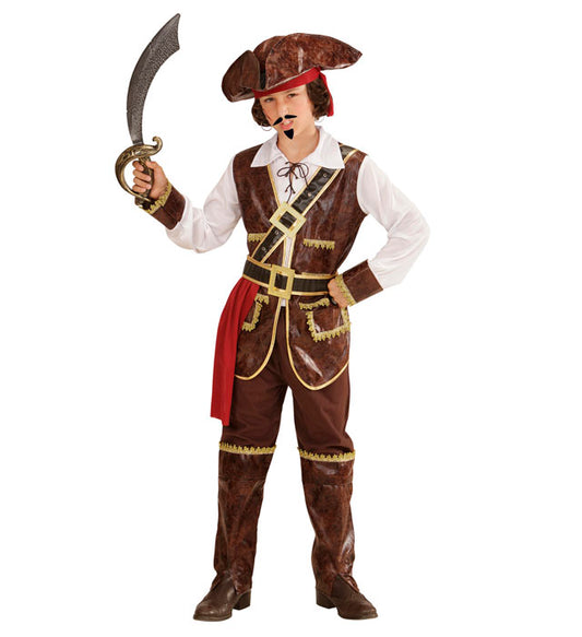 Caribbean Pirate Captain Shirt With Vest, Pants With Boot Covers, Belt, Sash, Hat