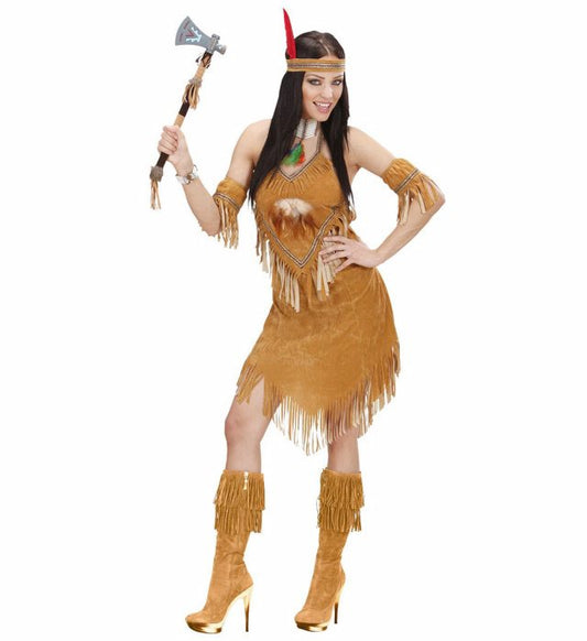Indian Woman Suedelook Dress, Cuffs, Headband