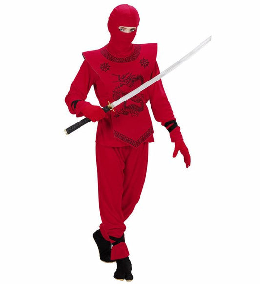 Red Ninja Coat With Ties, Pantswith Ties, Chest Armour, Mask