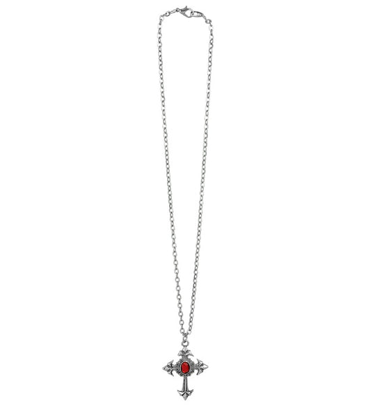 Gothic Cross Necklace With Red Gem