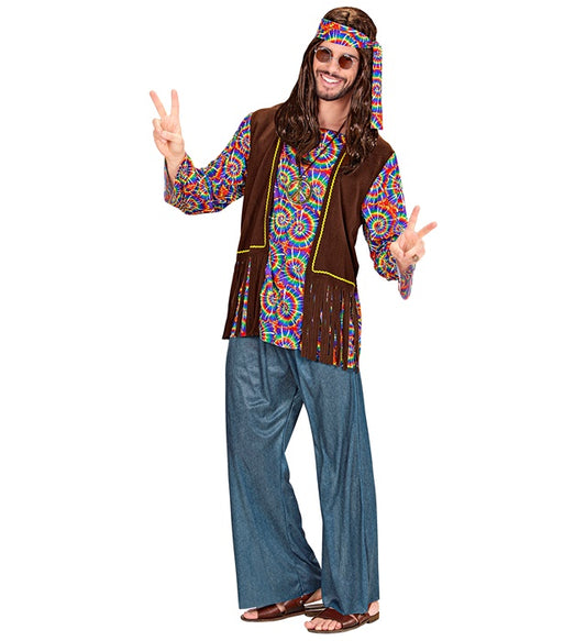 Psychedelic Hippie Man Shirt With Vest, Pants, Headband, Necklace