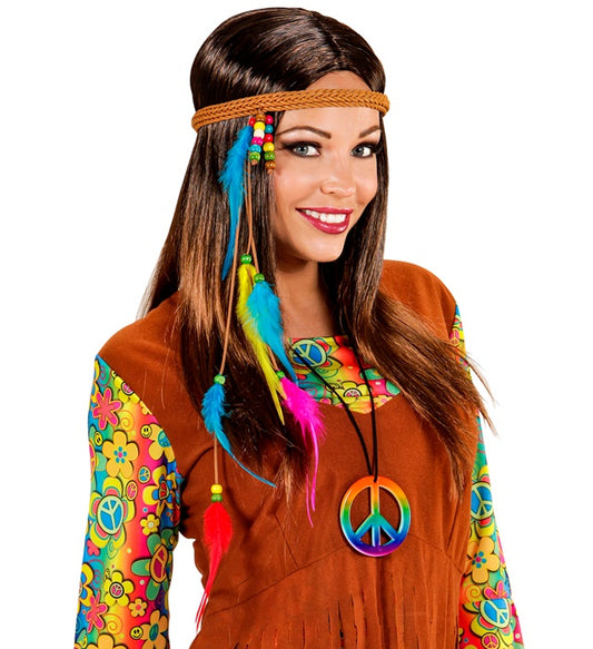 Hippie Headband With Multicolor Beads & Feathers