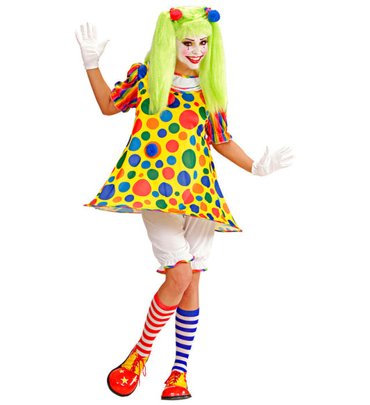 Clown Dress With Hooped Hemline, Pantaloons, Pom Pom Hair Elastics