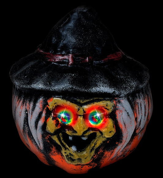 Witch Pumpkin With Hat & Color Changing Led Light Eyes 19X22 Cm