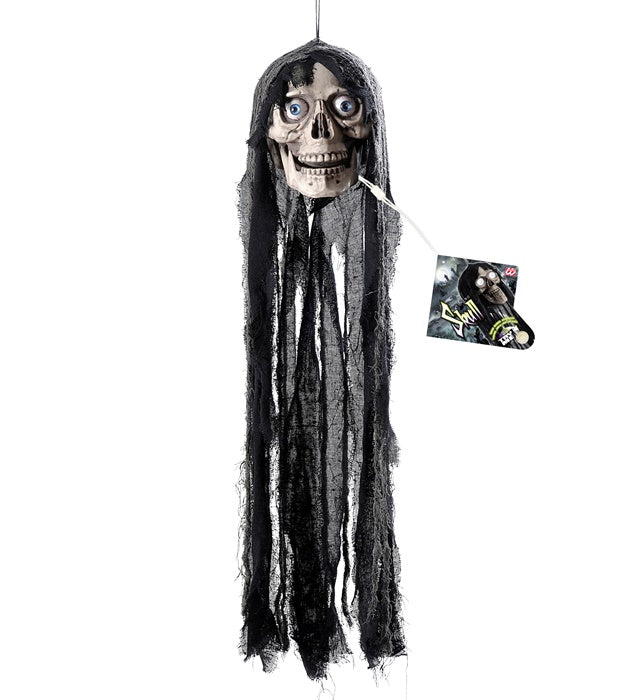 Talking Hooded Skull With Moving Jaw & Light Up Eyes Sound Sensor Activated - 70 Cm - Speaks 3 Different Rhymes