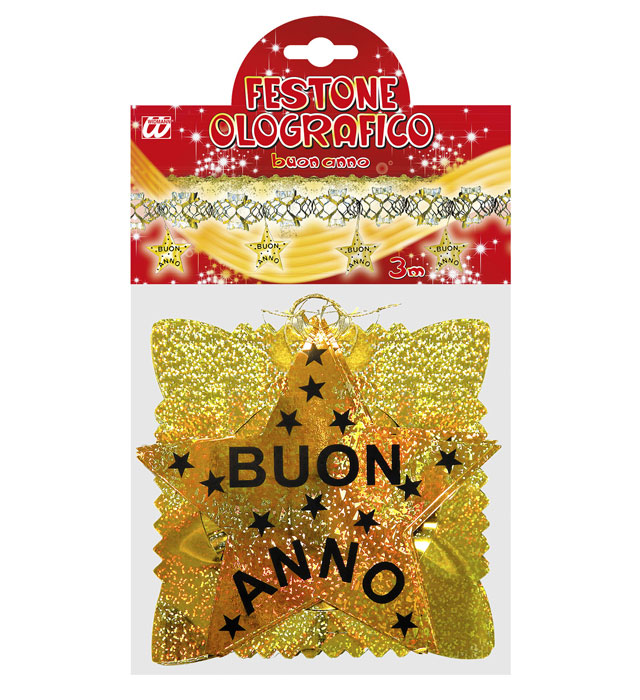 Holographic Gold Buon Anno Garland 3 M