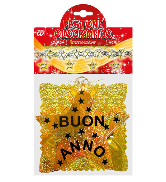 Holographic Gold Buon Anno Garland 3 M