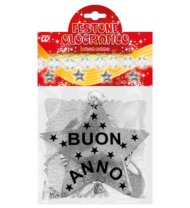 Holographic Silver Buon Anno Garland 3 M