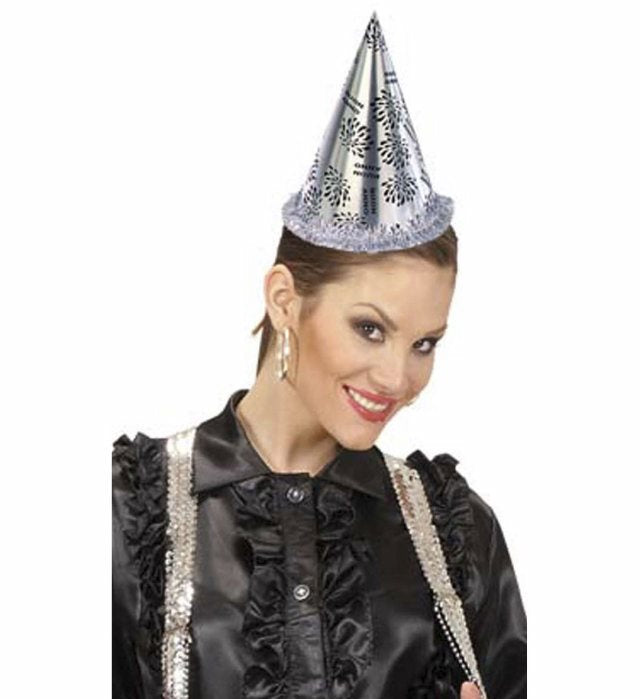 Silver Buon Anno Cone Hat With Fringe H 28 Cm