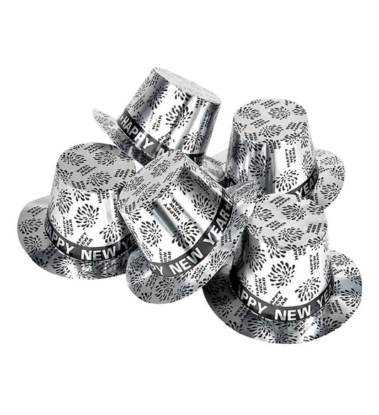 Silver Happy New Year Top Hat