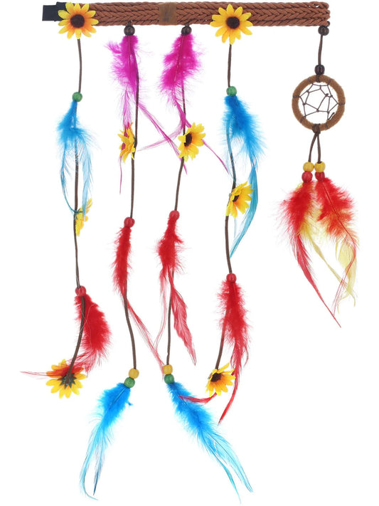 Hippie Dreamcatcher Headdress Feathers Flowers 2