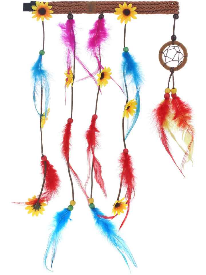 Hippie Dreamcatcher Headdress Feathers Flowers