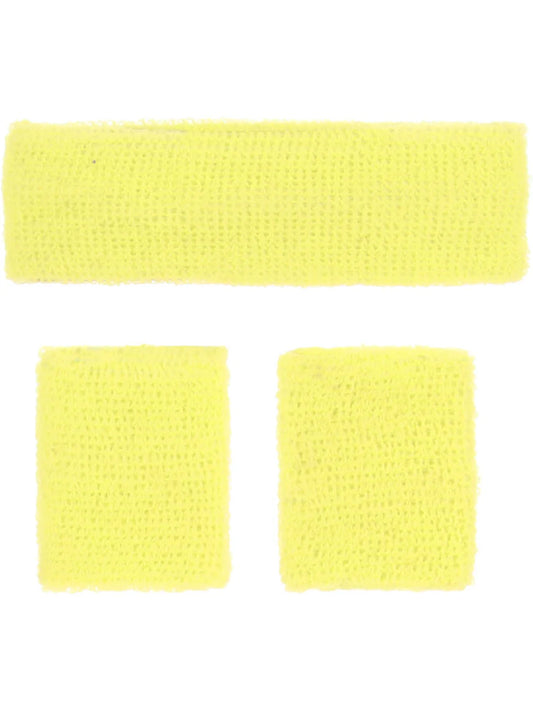 80s Neon Sweatbands Yellow Headband Wristbands 2