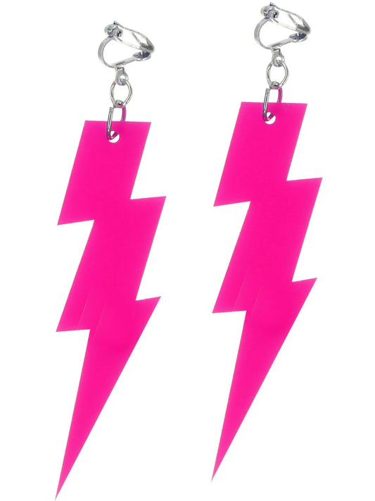 80s Neon Lightning Bolt Earrings Pink 2