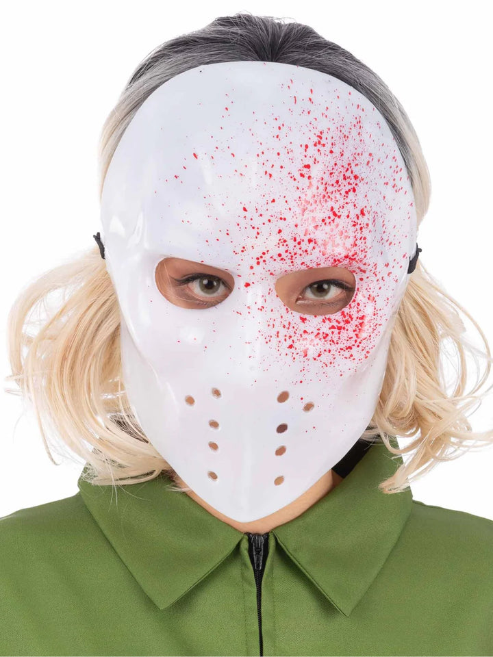 White Blood Splatter Hockey Mask on Elastic