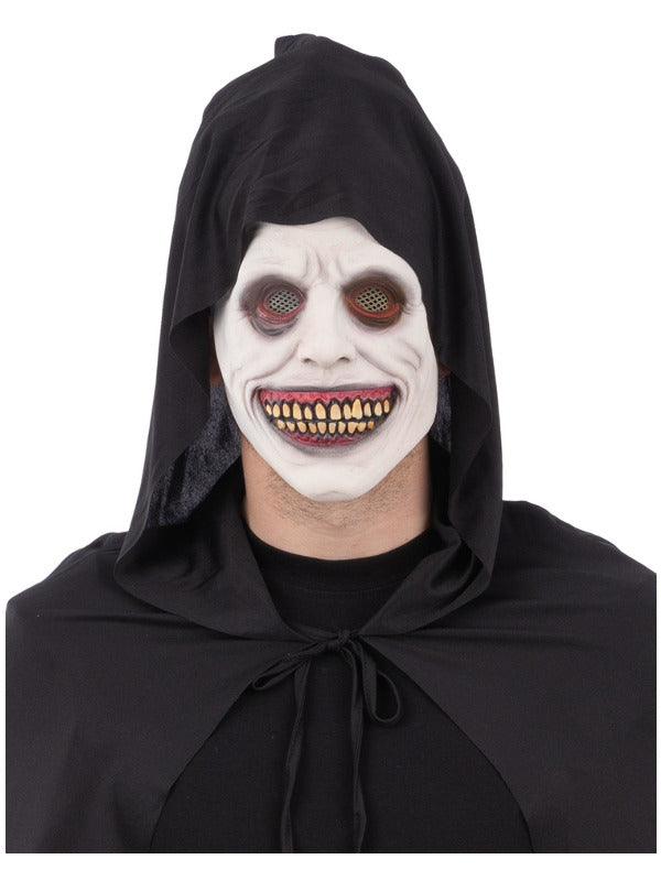 White Eyed Smiling Demon Latex Mask on Elastic