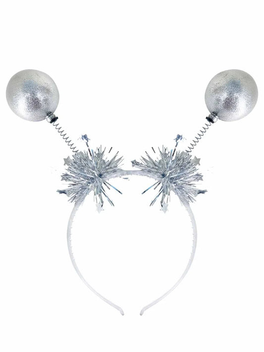 Silver Metallic Ball Bopper Headband with Tinsel Adult Costume Accessory 2