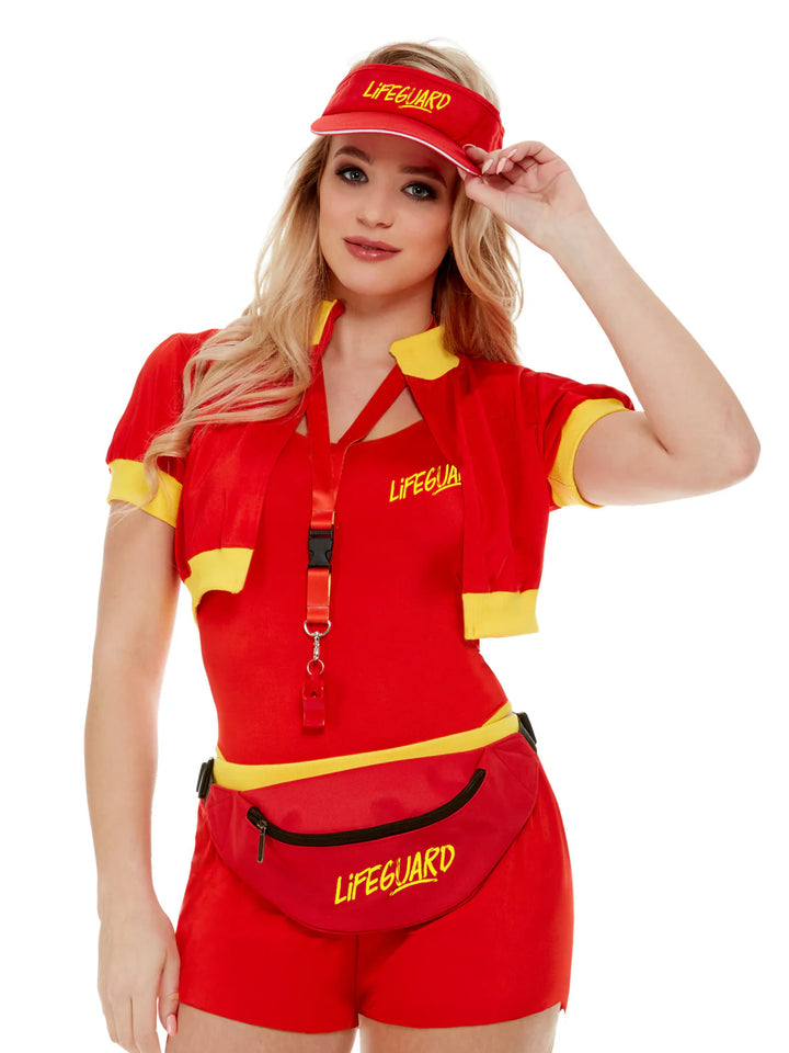 Lifeguard Accessory Kit Red Visor Bumbag Whistle Unisex Baywatch Style