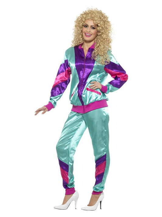 Shell Suit Costume Ladies Teal Purple Jacket and Trousers 80s Height of Fashion 2