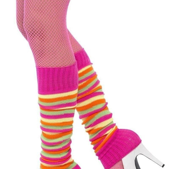 80s Legwarmers Adult Neon Pink Striped_1