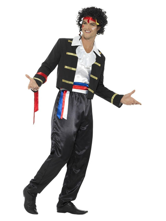80s New Romantic Costume Adult Black Jacket with White Faux Shirt Trousers and Headband 2