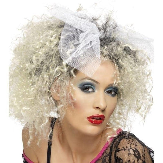 80s Wild Child Wig Adult Blonde Hairpiece Lace Bow 2