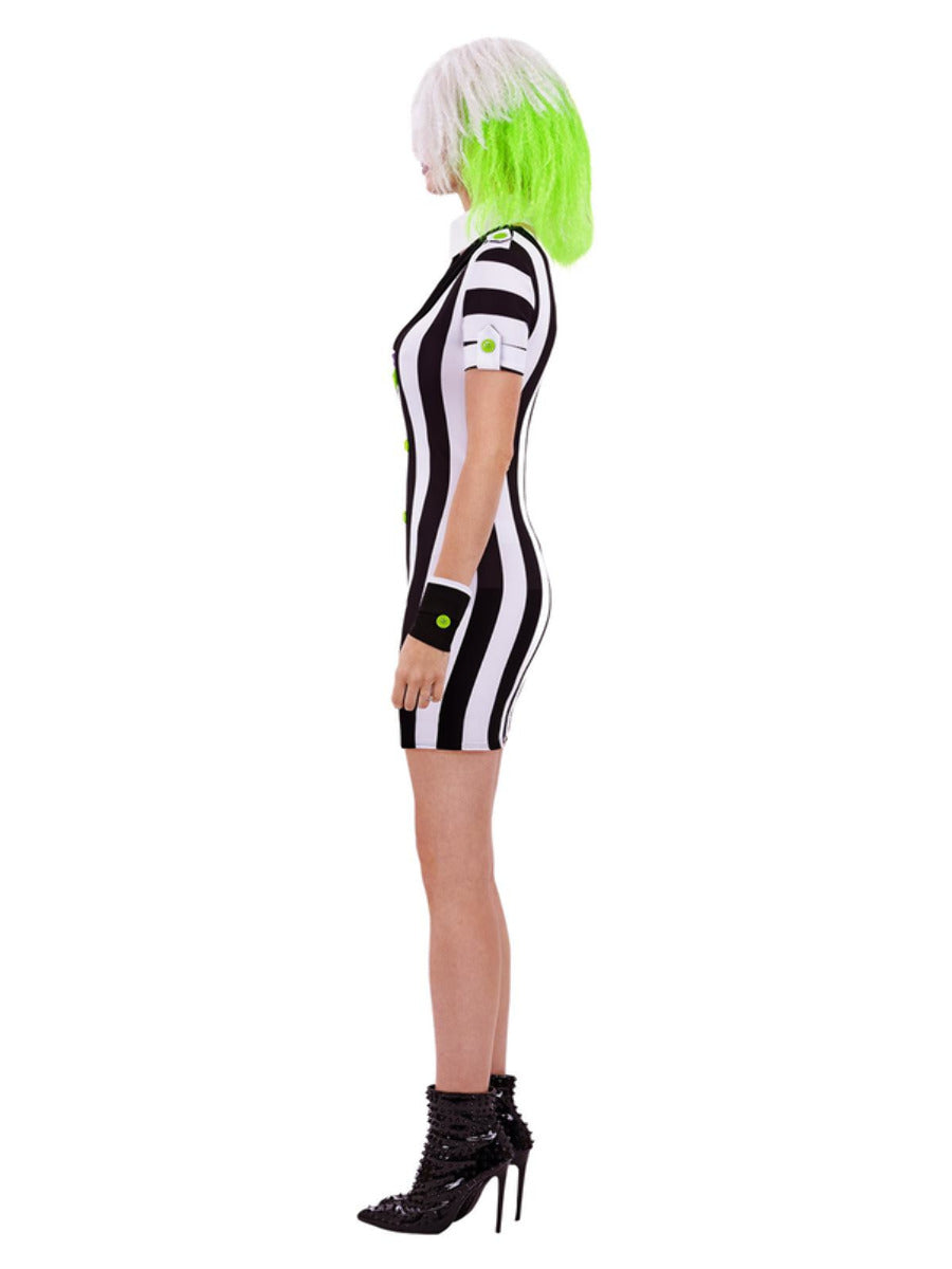 Beetlejuice Ladies Costume Striped Dress Mock Tie and Cuffs