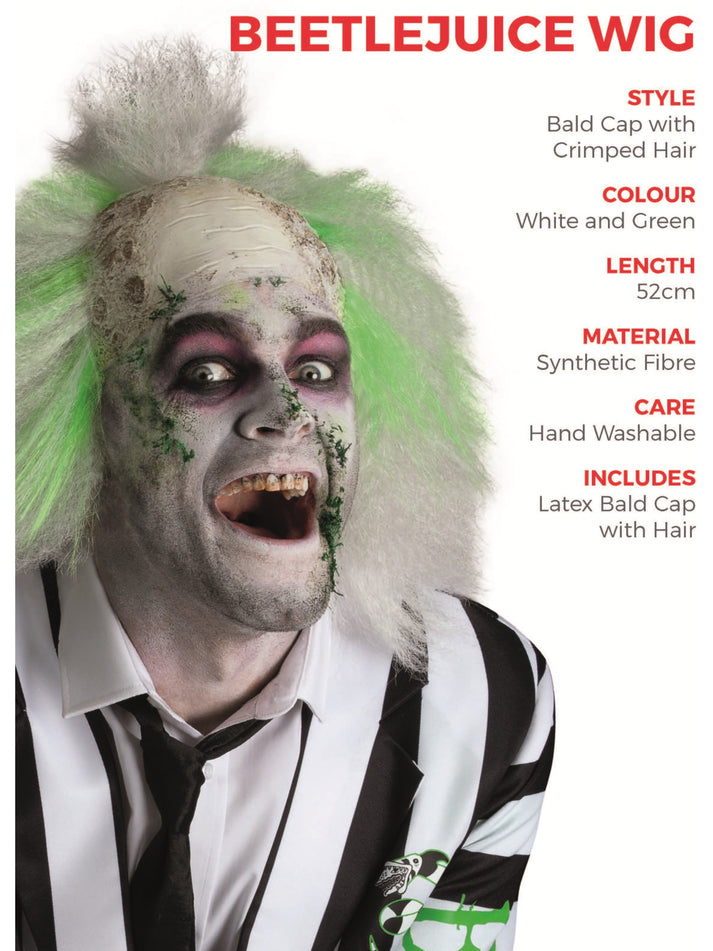 Beetlejuice Wig Mens Latex Bald Head Halloween Costume Accessory