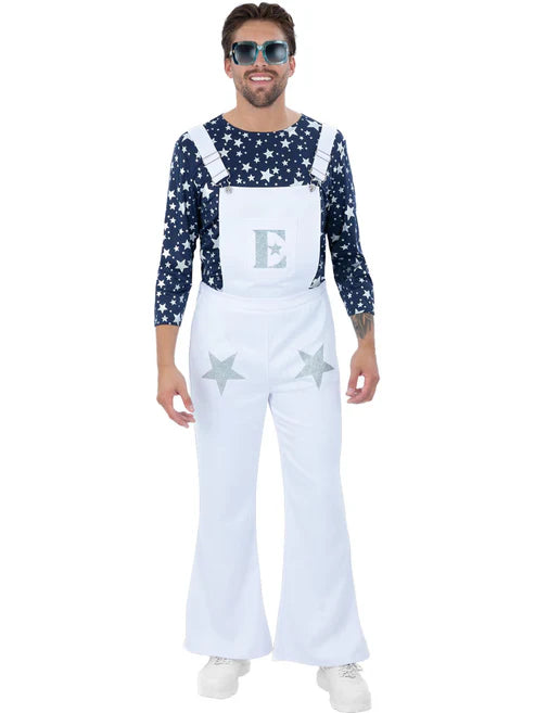 Elton John Rocket Man Costume Dungarees and Top Deluxe Adult