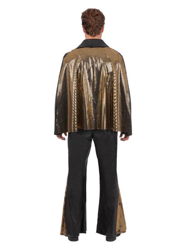 Elvis Black Jumpsuit All In One Costume with Gold Details Cape Adult