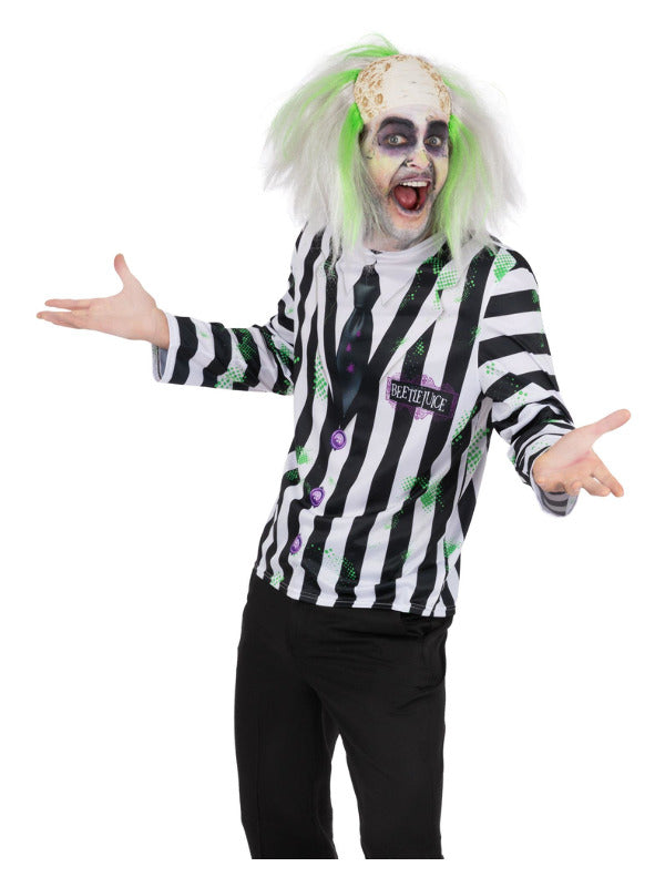 Beetlejuice Top with Printed Stripes Mock Shirt and Tie Adult