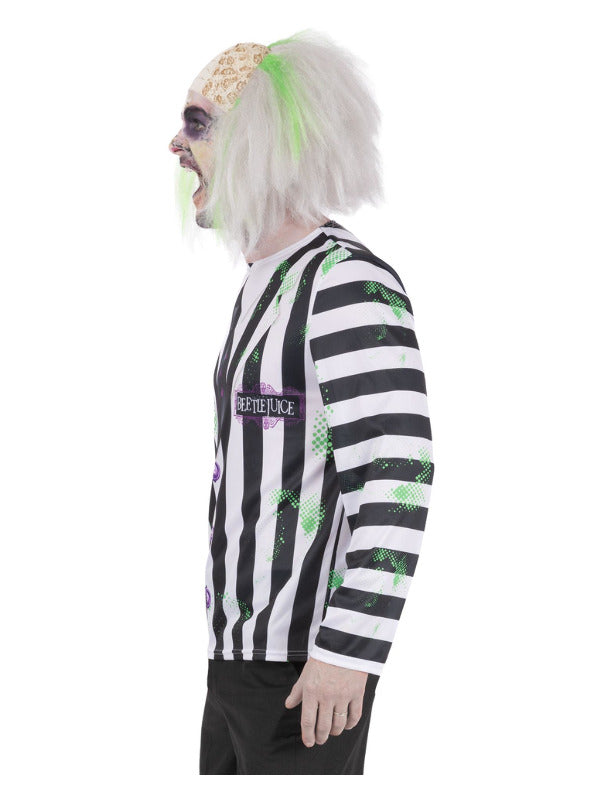Beetlejuice Top with Printed Stripes Mock Shirt and Tie Adult