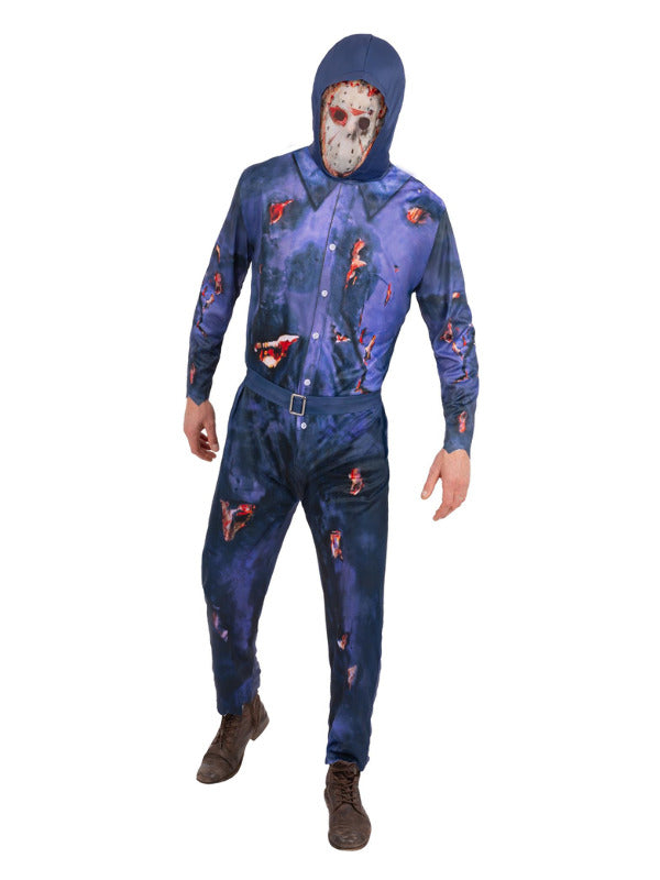 Friday The 13th Jason Voorhees Boiler Suit Costume Adult All in One with Hood