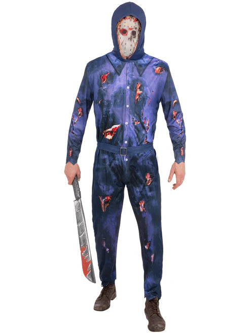 Friday The 13th Jason Voorhees Boiler Suit Costume Adult All in One with Hood