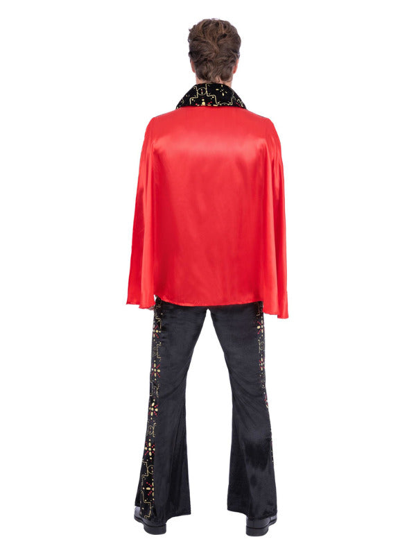 Elvis Black Rhinestone Jumpsuit Costume with Red Cape for Men