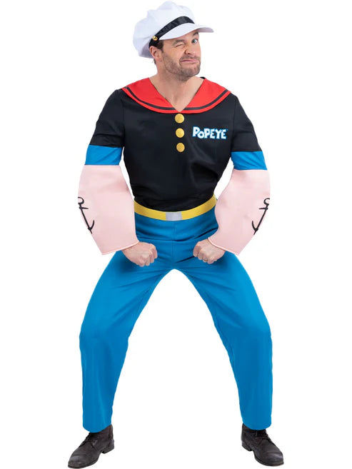 Popeye Costume Adult Top with Muscles Trousers Hat