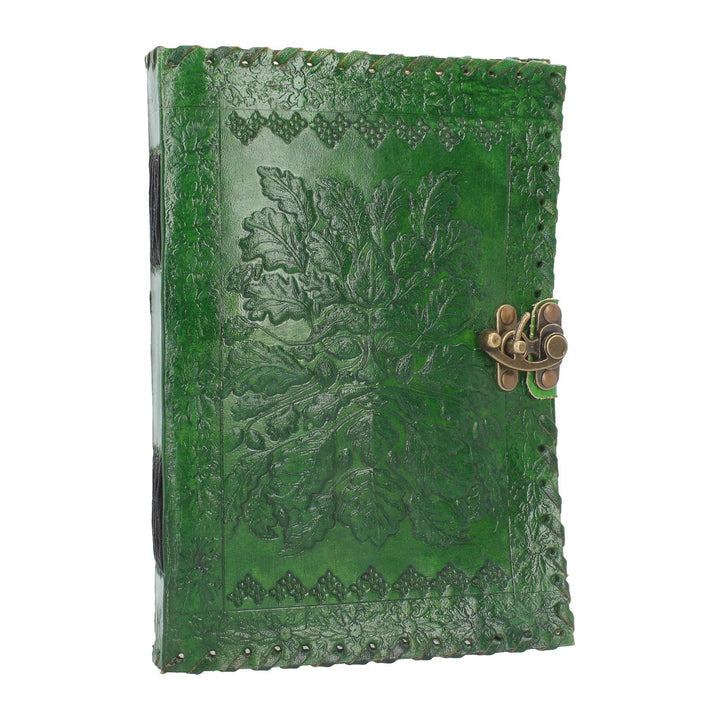 Real Leather Greenman Green Embossed Journal with Lock 25 x 18cm