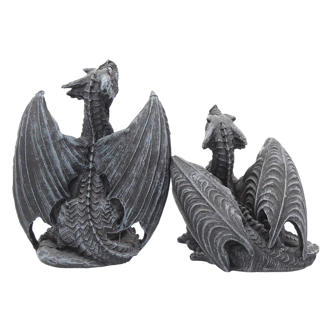 Dark Fury Set of 2 Obsidian Dragon Figurines 10cm