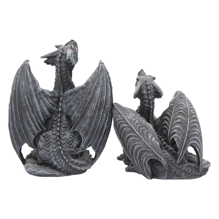 Dark Fury Set of 2 Obsidian Dragon Figurines 10cm