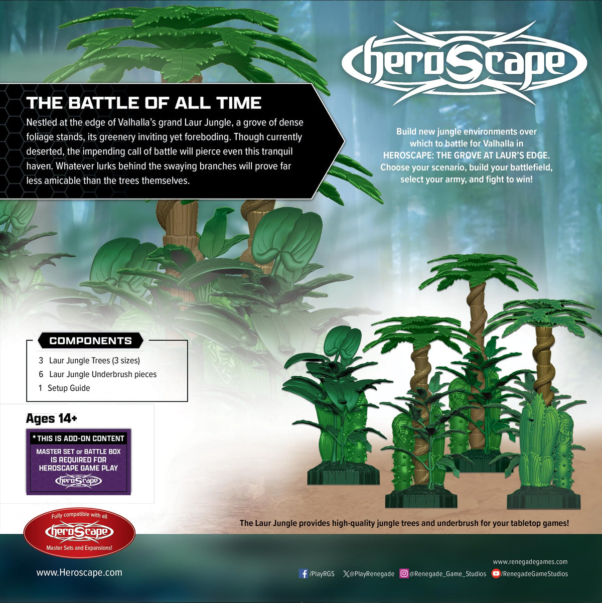 Renegade Game Studios Heroscape The Grove at Laur's Edge Terrain Pack | Build New Jungle environments Over which to Battle for Valhalla Contains : 3 Laur Jungle Trees 6 Laur Jungle Underbrush 4